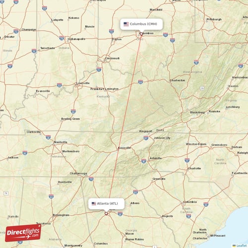 Atlanta - Columbus direct flight map