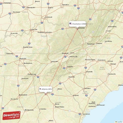 Atlanta - Charleston direct flight map