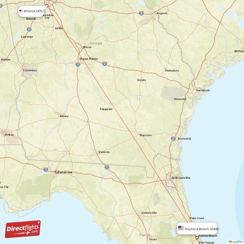 Atlanta - Daytona Beach direct flight map