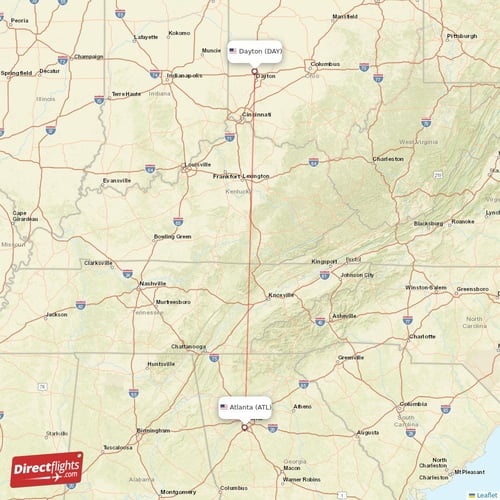 Atlanta - Dayton direct flight map