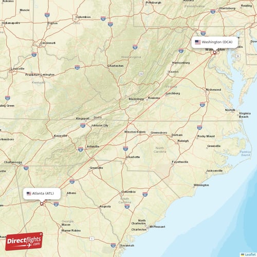 Atlanta - Washington direct flight map