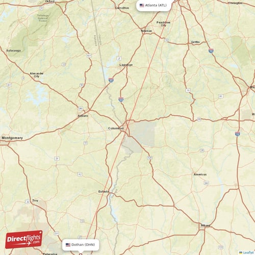 Atlanta - Dothan direct flight map