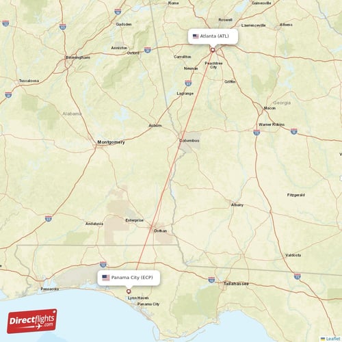 Atlanta - Panama City direct flight map