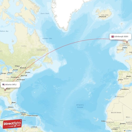 Atlanta - Edinburgh direct flight map