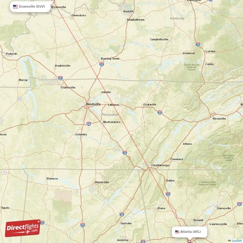 Atlanta - Evansville direct flight map