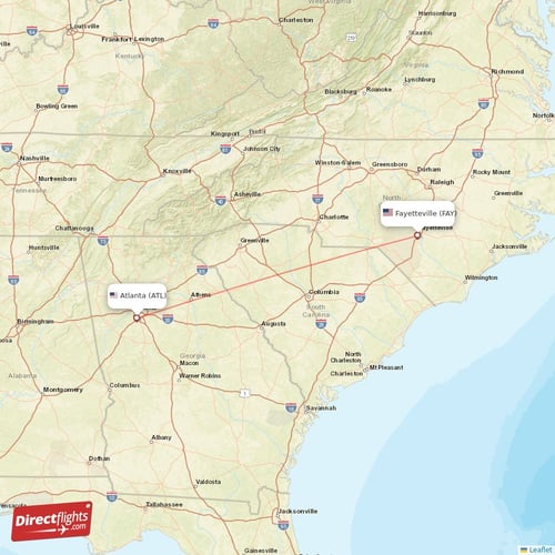 Atlanta - Fayetteville direct flight map