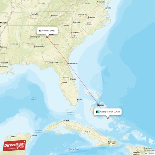 Atlanta - George Town direct flight map