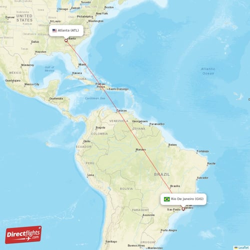 Atlanta - Rio De Janeiro direct flight map