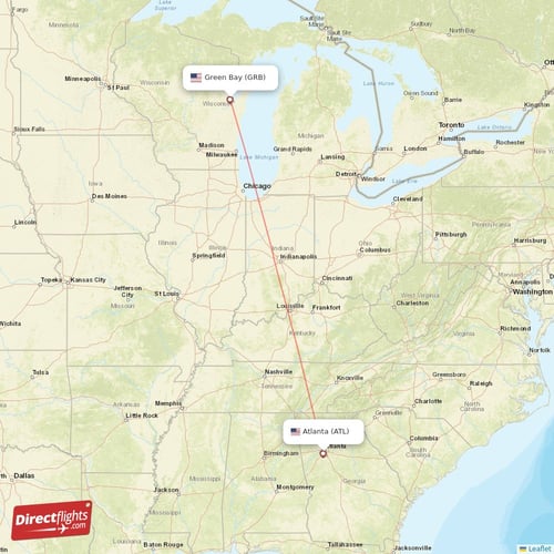 Atlanta - Green Bay direct flight map