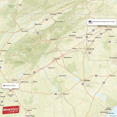 Atlanta - Greensboro/High Point direct flight map