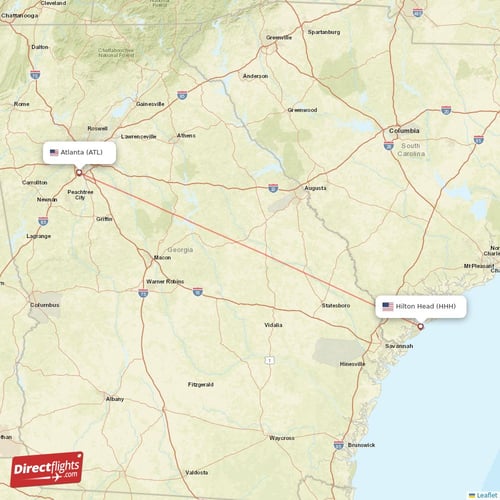 Atlanta - Hilton Head direct flight map