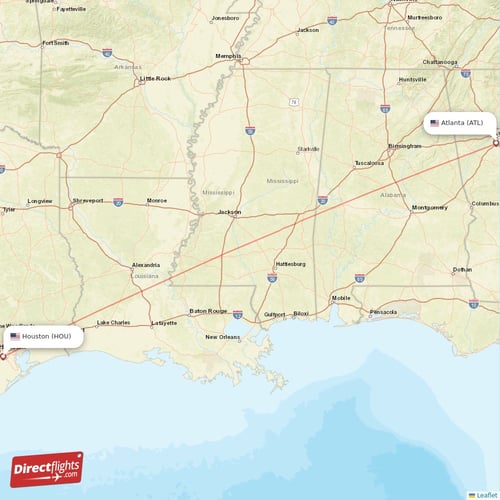 Atlanta - Houston direct flight map
