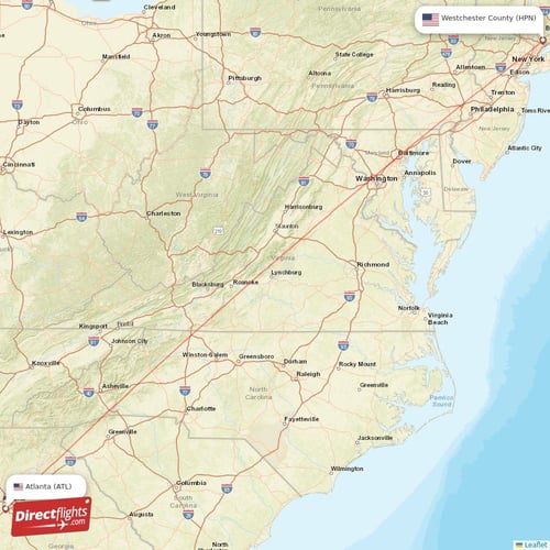 Atlanta - Westchester County direct flight map