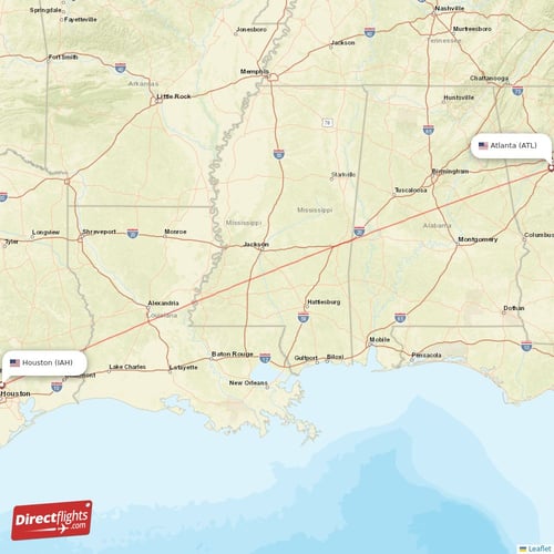 Atlanta - Houston direct flight map