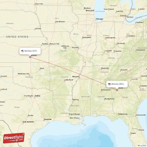 Atlanta - Wichita direct flight map