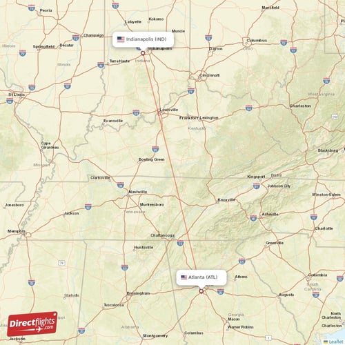 Atlanta - Indianapolis direct flight map