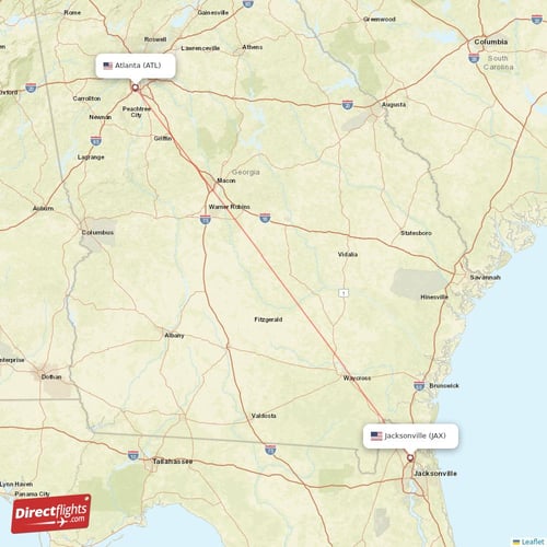 Atlanta - Jacksonville direct flight map
