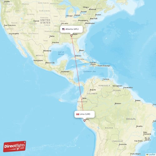 Atlanta - Lima direct flight map