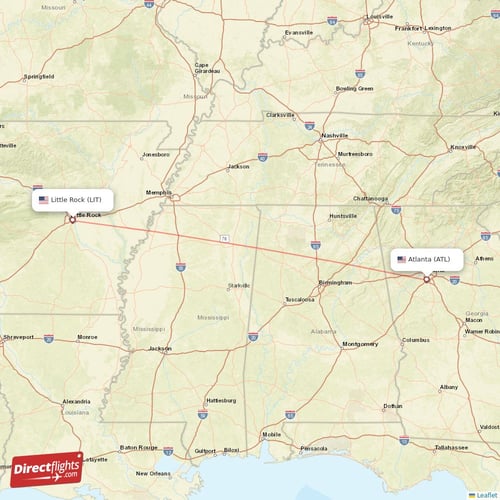 Atlanta - Little Rock direct flight map