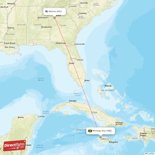 Atlanta - Montego Bay direct flight map