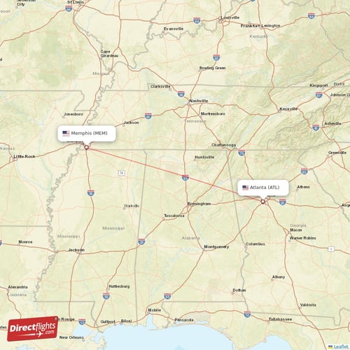 Atlanta - Memphis direct flight map