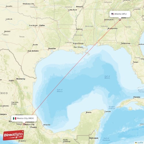 Atlanta - Mexico City direct flight map
