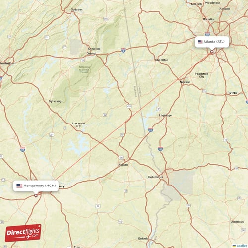 Atlanta - Montgomery direct flight map