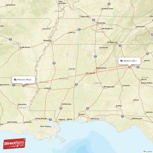 Atlanta - Monroe direct flight map