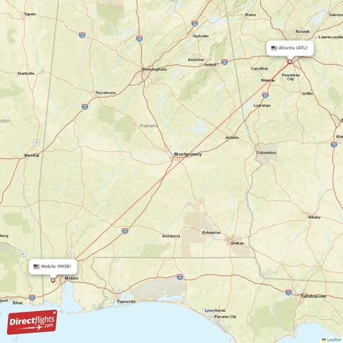Atlanta - Mobile direct flight map
