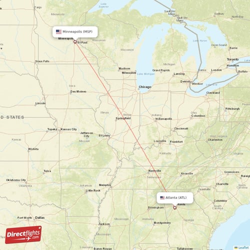 Atlanta - Minneapolis direct flight map