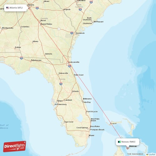 Atlanta - Nassau direct flight map