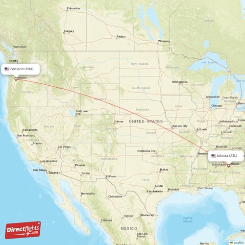 Atlanta - Portland direct flight map