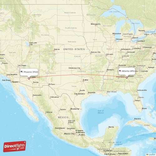 Atlanta - Phoenix direct flight map