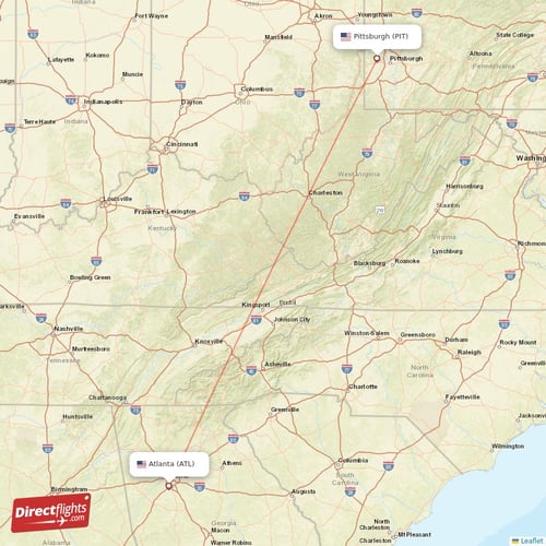 Atlanta - Pittsburgh direct flight map