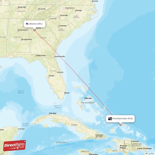 Atlanta - Providenciales direct flight map