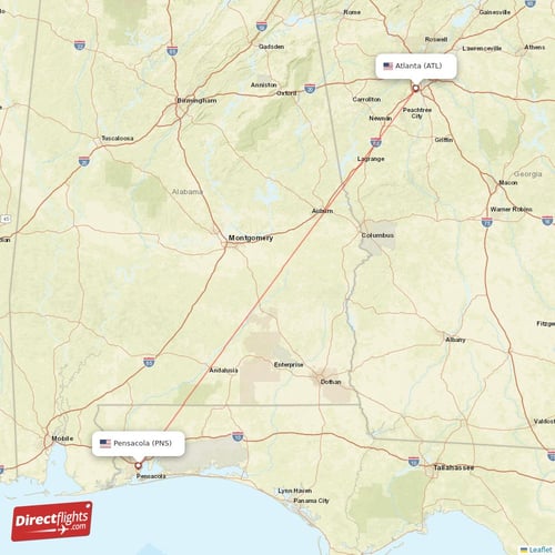 Atlanta - Pensacola direct flight map
