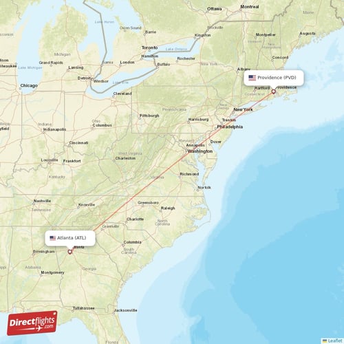 Atlanta - Providence direct flight map