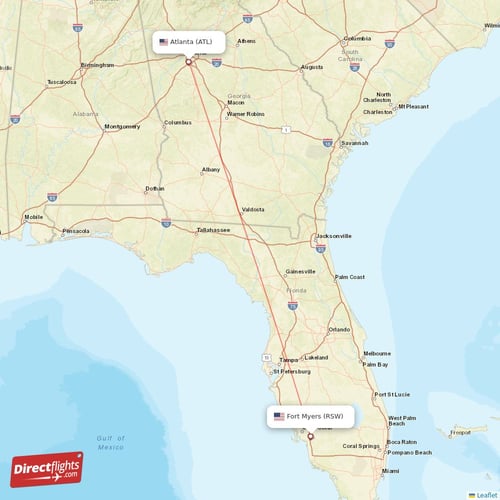 Atlanta - Fort Myers direct flight map