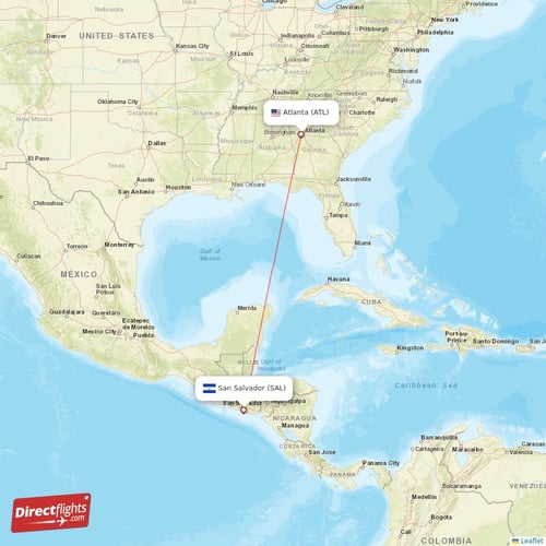 Atlanta - San Salvador direct flight map