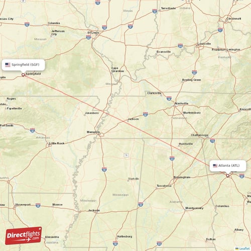 Atlanta - Springfield direct flight map