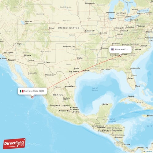 Atlanta - San Jose Cabo direct flight map