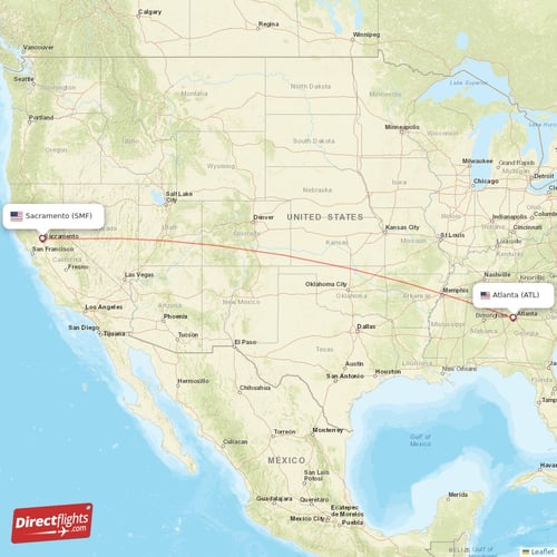 Atlanta - Sacramento direct flight map