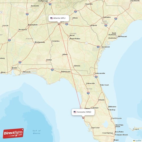 Atlanta - Sarasota direct flight map