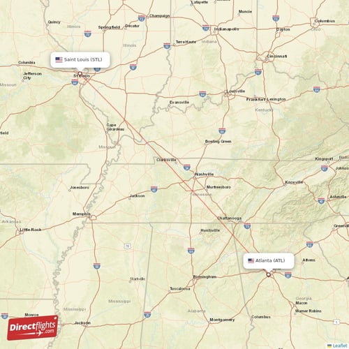 Atlanta - Saint Louis direct flight map