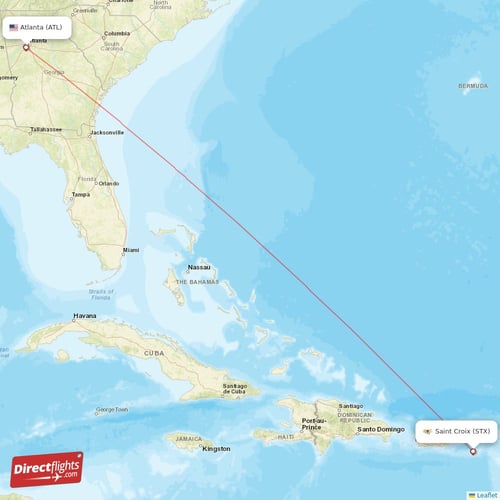 Atlanta - Saint Croix direct flight map