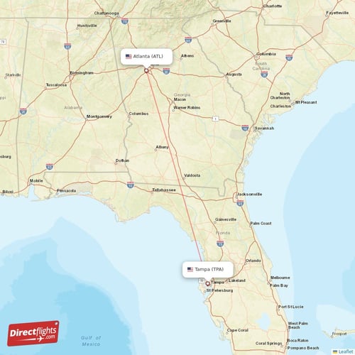 Atlanta - Tampa direct flight map