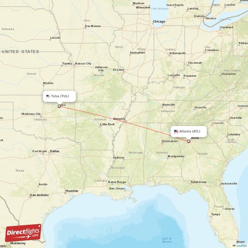 Atlanta - Tulsa direct flight map