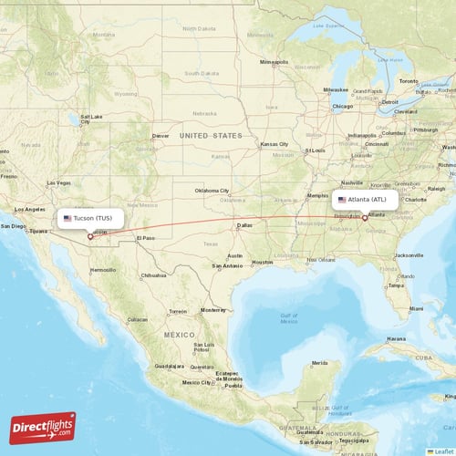 Atlanta - Tucson direct flight map