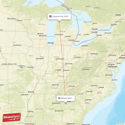 Atlanta - Traverse City direct flight map