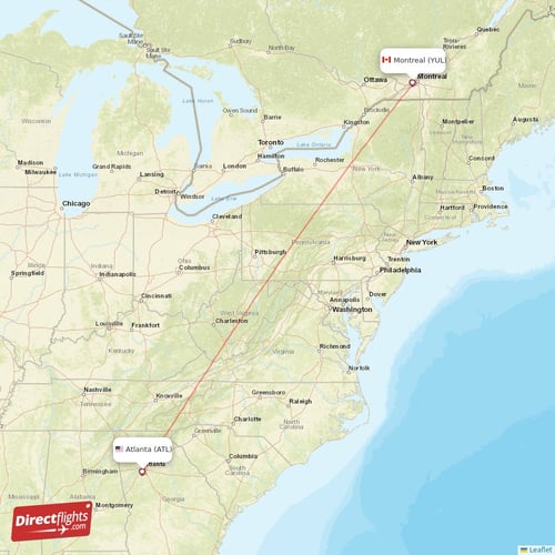 Atlanta - Montreal direct flight map